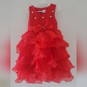 4T 5T Toddler Girls Valentine Red Lace Dress w/ Satin Bow Formal/ Party /Wedding